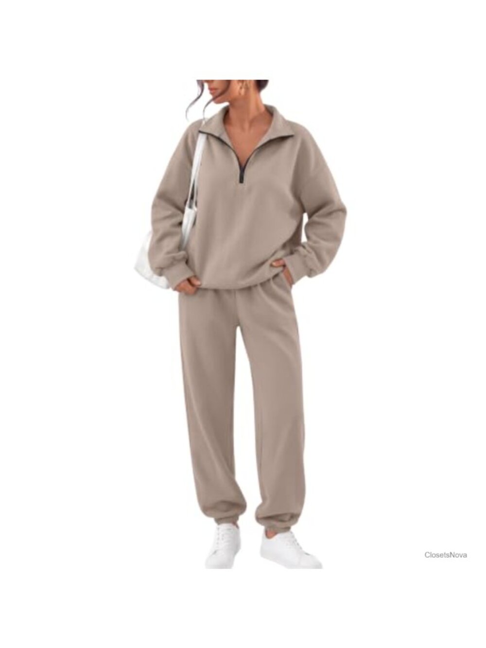 Women's 2 Piece Half Zip Sweatsuit Set Cotton Polyester Lounge